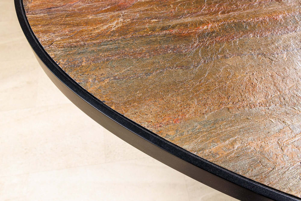 Esstisch Alpenschnee 240cm oval Naturstein-Optik rot und grün