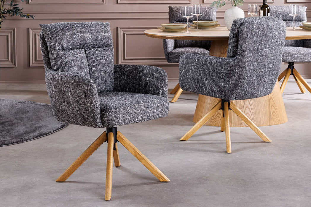 Drehstuhl Grand Henry 360° auto return texturierter Stoff grau mit Gestell Eiche Timber - Bild 4