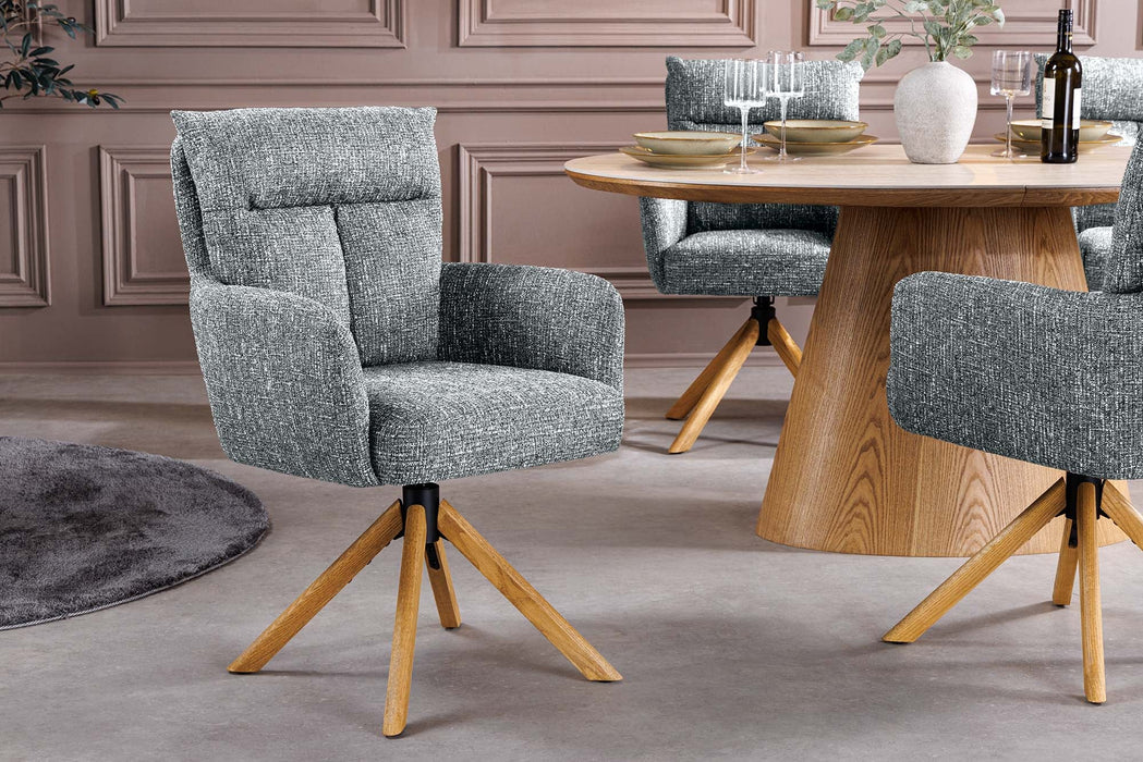 Drehstuhl Grand Henry 360° auto return texturierter Stoff grün mit Gestell Eiche Timber - Bild 4