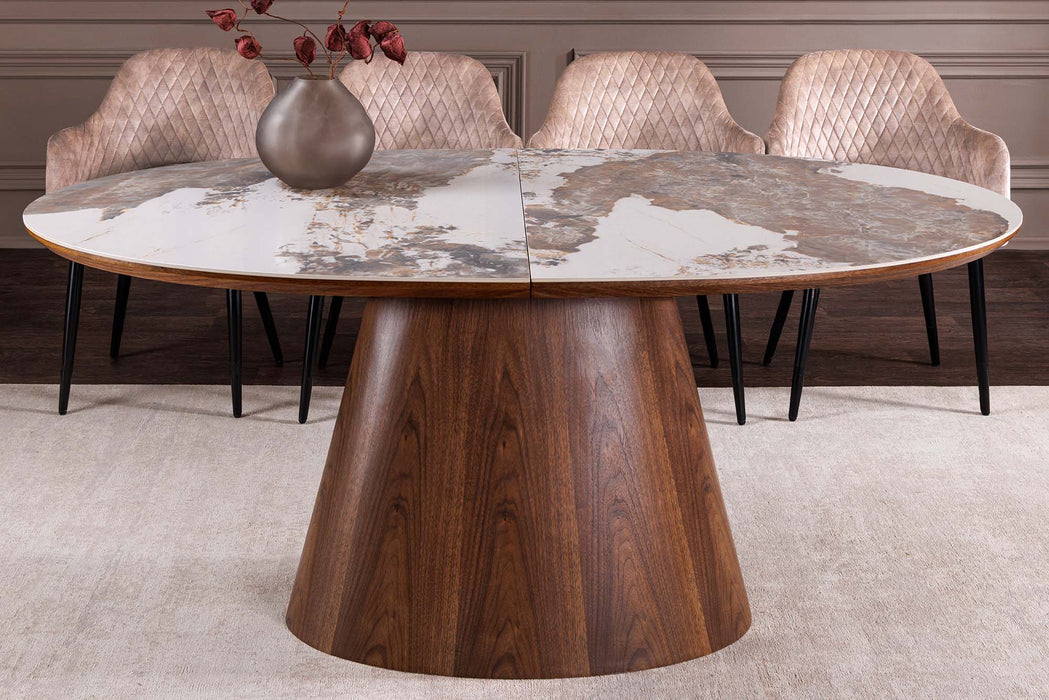 Esstisch Saloon 160-200cm ausziehbar Nussbaum Holzoptik Keramikplatte natur Rockoptik - Bild 4