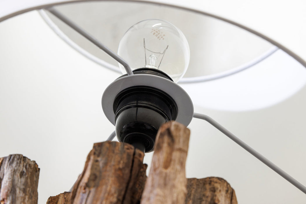 Tischleuchte PERIFERE 60cm Teakholz Lampenschirm Baumwolle