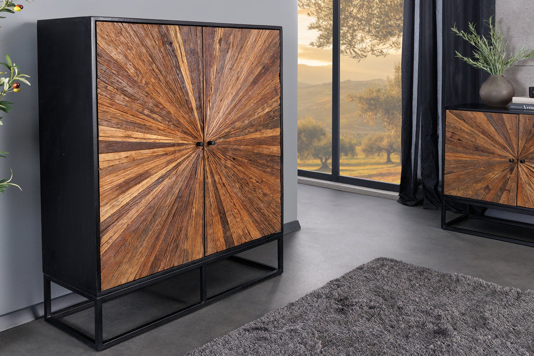 Highboard Barcelona 120cm Mangoholz und braunes Teakholz
