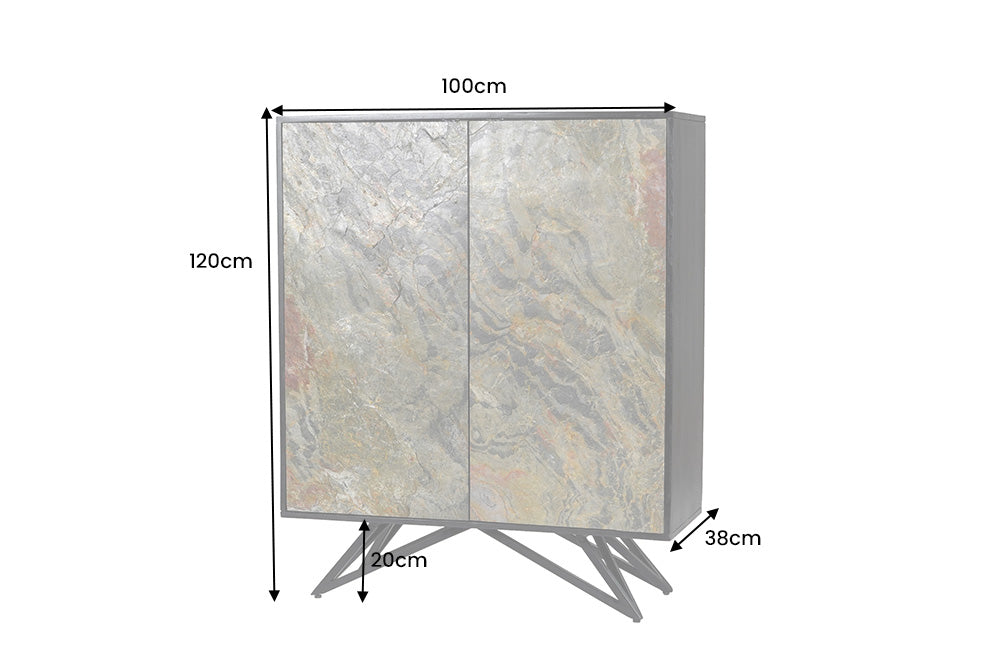 Highboard Alpenschnee 120cm Akazie Natursteinoptik schwarz natur