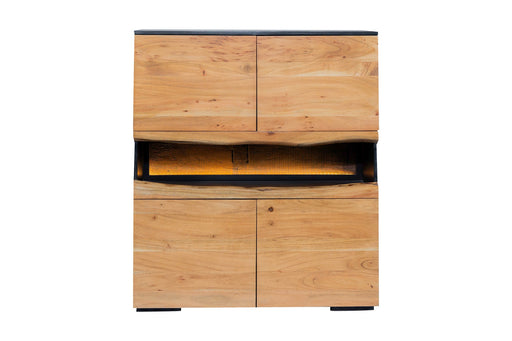 Highboard Pure Akazie 120cm Akazie Timber Naturkante mit LED Licht
