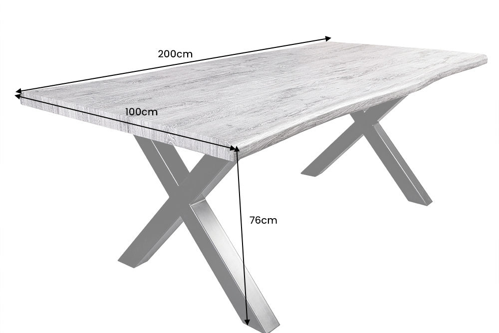 Esstisch Untamed 200cm Tischplatte 50mm weiß gekalkt Wildeiche Optik grau