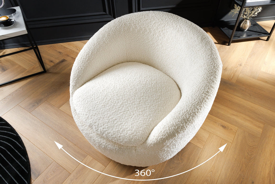 Armchair Atlantis 360° rotatable bouclé white