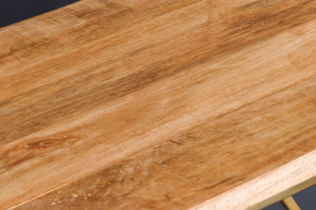 Console Diamant 120cm Eisen in Messingoptik Platte Mangoholz