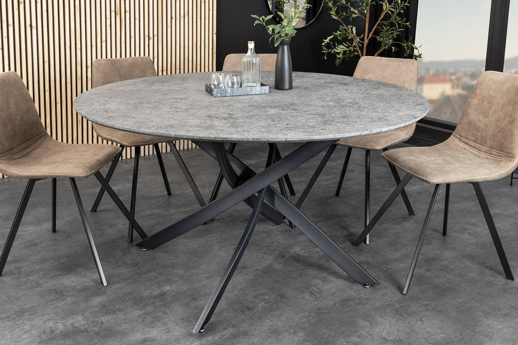 Esstisch Heliux 120cm rund grau Rockoptik mit schwarzem Metallgestell - Bild 2
