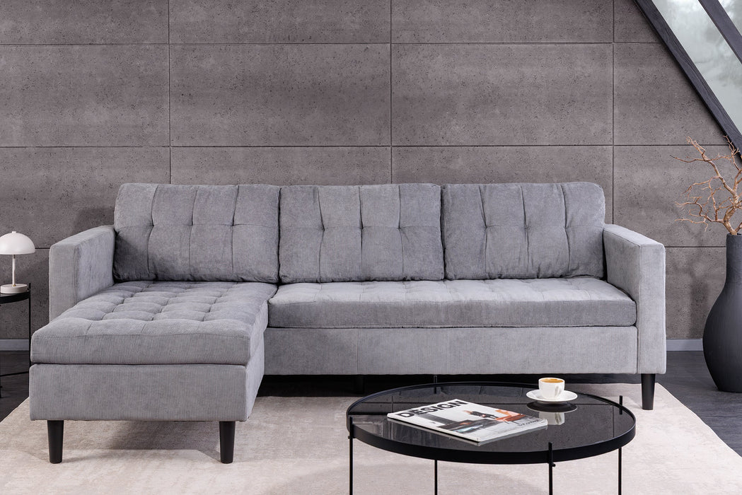 Ecksofa Visby 220cm 3-Sitzer Federkern Cord grau - Bild 5