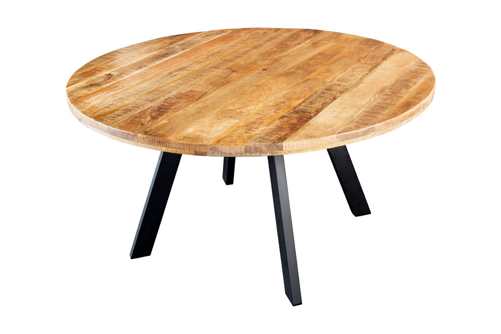 Esstisch Blacksmith Ø 140cm rund Mango natur mit schwarzen Metallbeinen