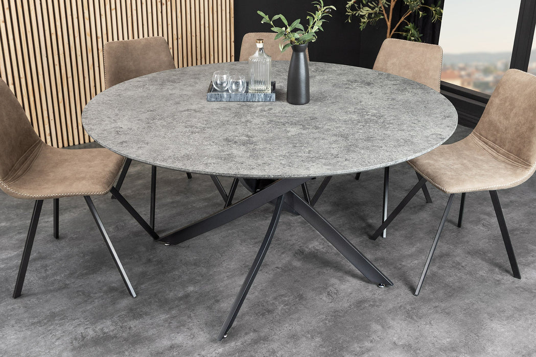 Esstisch Heliux 120cm rund grau Rockoptik mit schwarzem Metallgestell - Bild 3