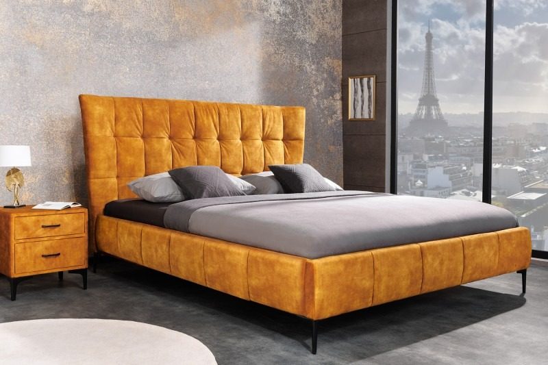 Bett Miami 180x200cm senfgelb Samt