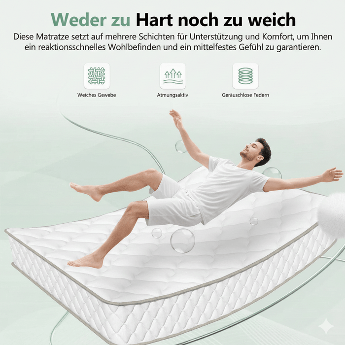90x200 cm Matratze mit 7-Zonen-Taschenfederkern, 28 cm Hoehe, H3 Liegehaerte, inkl. Spannbettlaken, Premium-Qualitaet (5)