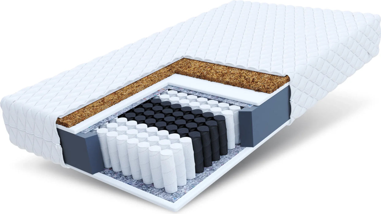 Orthopaedische 140x200 cm Matratze mit 7-Zonen Taschenfederkern, H3/H4 Haertegrad, Kokosfaser, ca. 24 cm hoch, atmungsaktiv, waschbarer Bezug, ideal fuer Allergiker, FERRARA