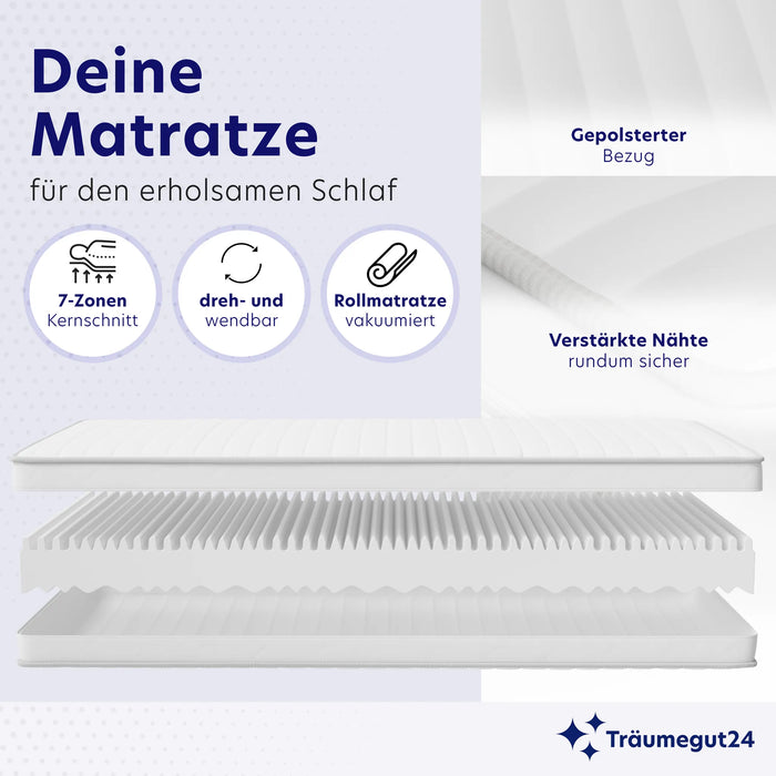 Ergonomische 7-Zonen Kaltschaummatratze, 16 cm, 140 x 200 cm, H4 Haertegrad, Traeumegut24 (6)