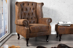 Ohrensessel Chesterfield braun Antik Look