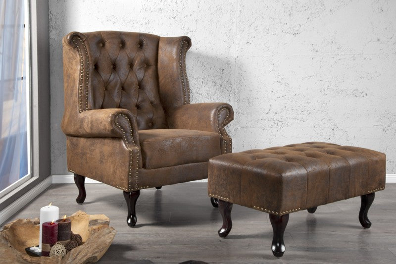 Ohrensessel Chesterfield braun Antik Look