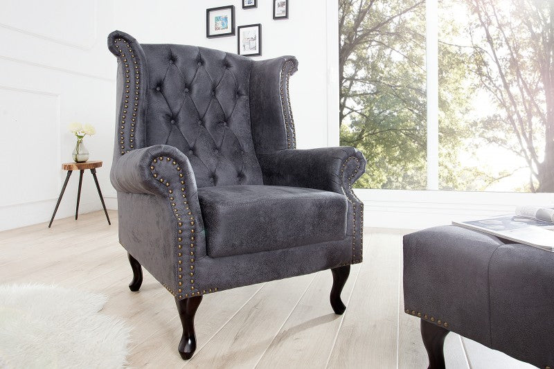 Ohrensessel Chesterfield grau Antik Look