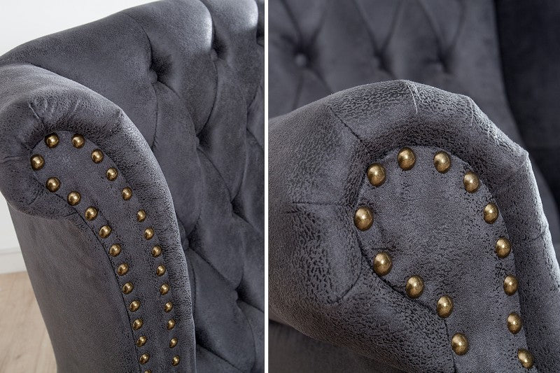 Ohrensessel Chesterfield grau Antik Look