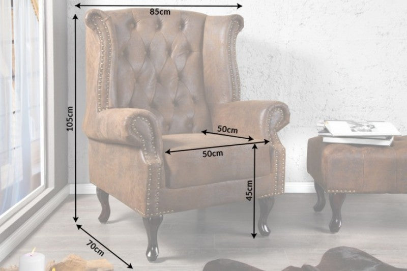Ohrensessel Chesterfield braun Antik Look