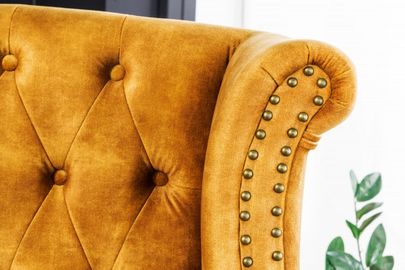 Ohrensessel Chesterfield senfgelb Antik Look