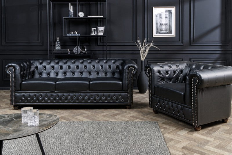 Sessel Chesterfield schwarz Antik Look Leder/ 41448
