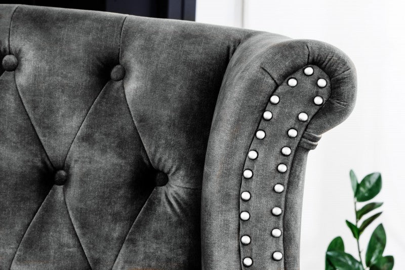 Ohrensessel Chesterfield grau Samt Antik Look