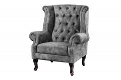 Ohrensessel Chesterfield grau Samt Antik Look