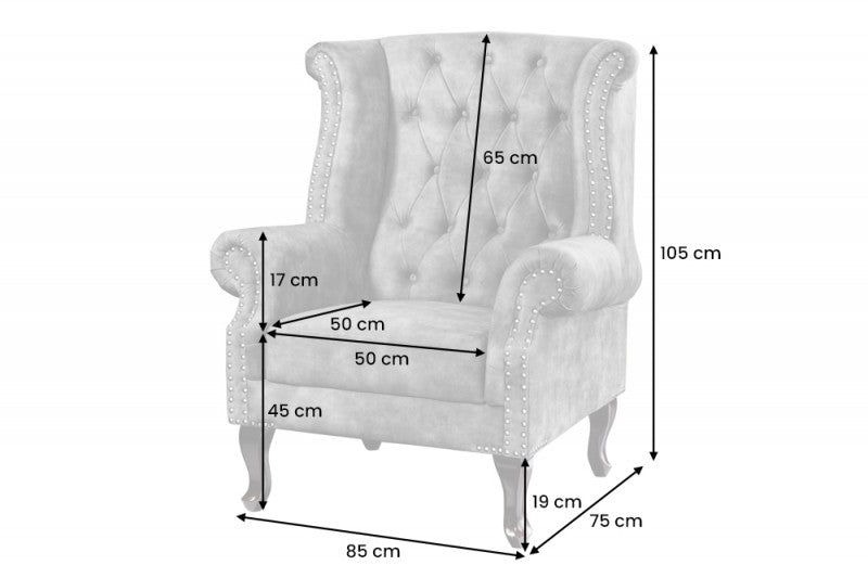 Ohrensessel Chesterfield grau Samt Antik Look