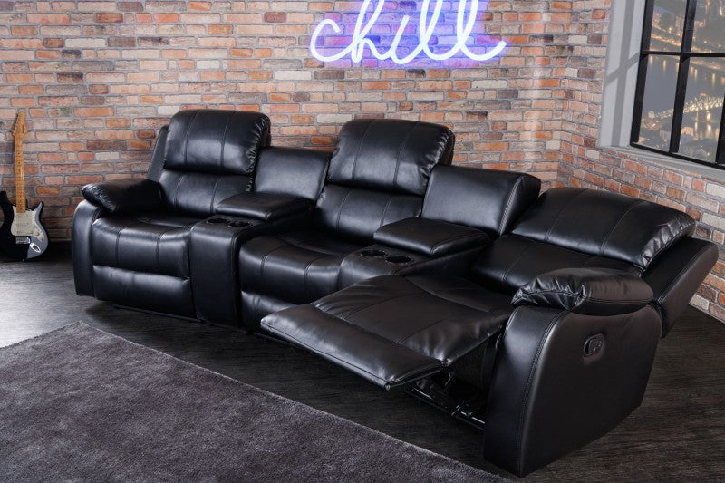 Kinosessel Hollywood 3er Kunstleder schwarz
