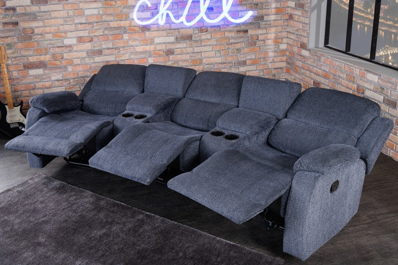 Kinosessel Hollywood 3er grau mit Cupholder