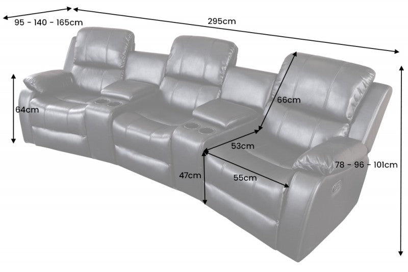 Kinosessel Hollywood 3er grau mit Cupholder