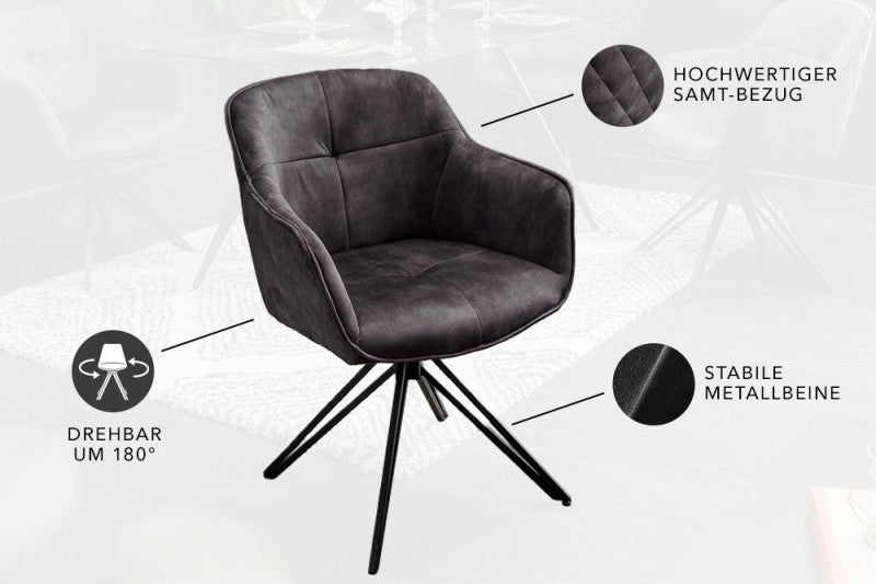 Stuhl Bliss dunkelgrau Samt drehbar