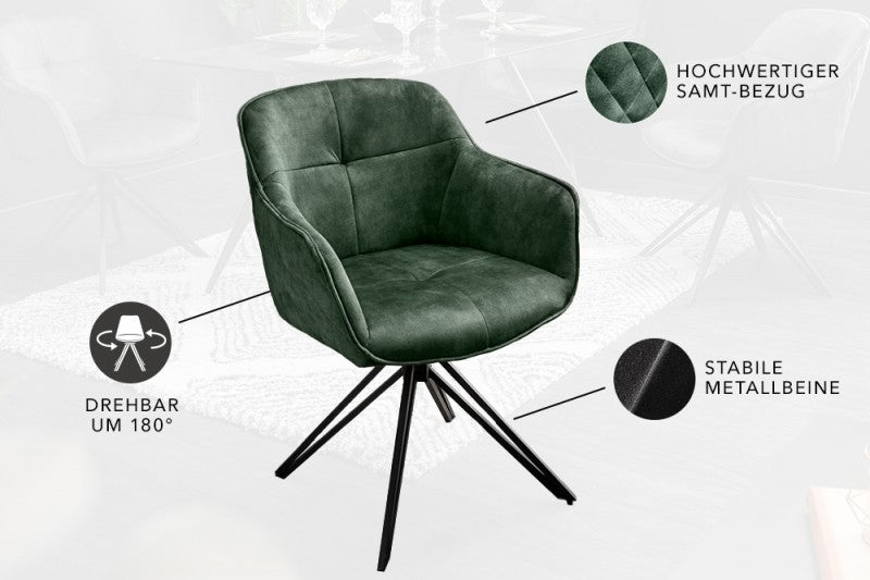 Stuhl Bliss dunkelgrün Samt drehbar