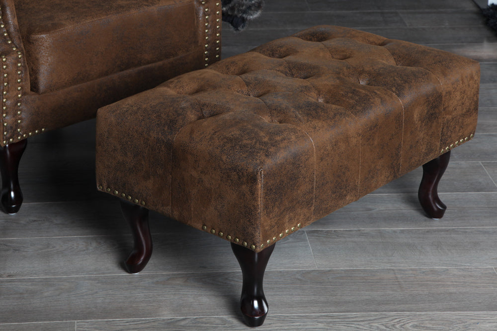 Fußhocker Chesterfield braun Antik Look