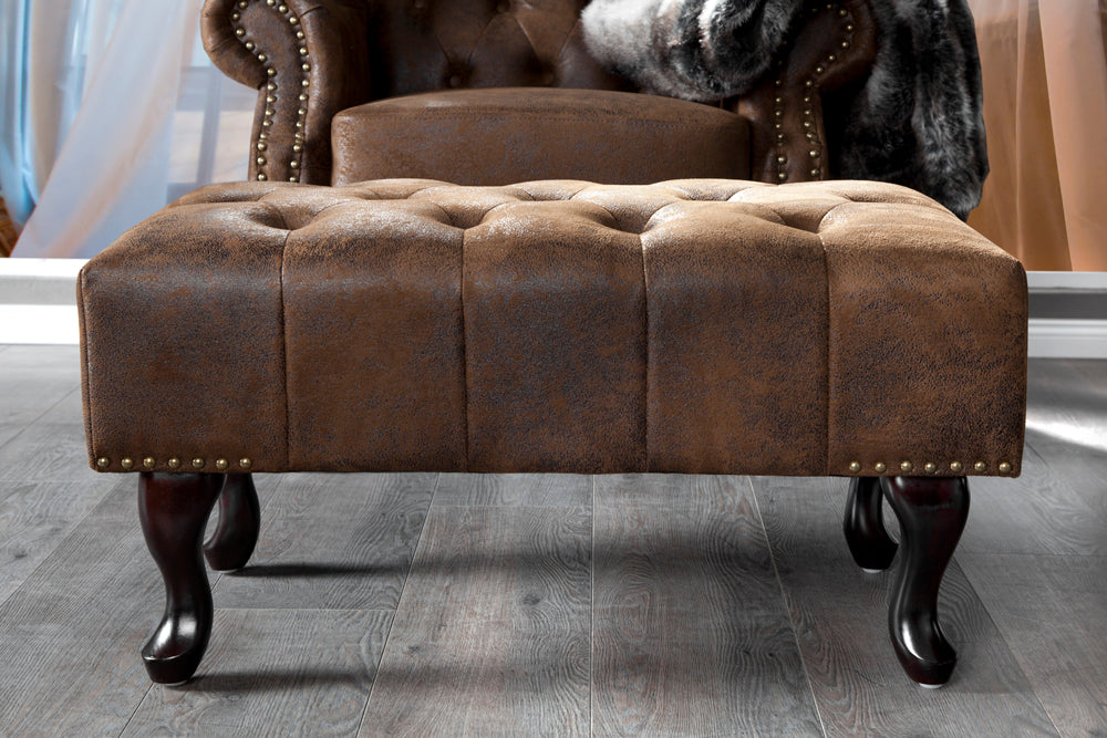 Fußhocker Chesterfield braun Antik Look