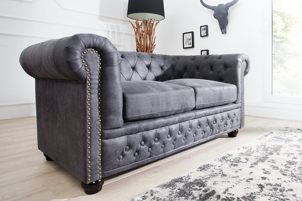 Sofa Chesterfield 2er Grau Antik Look