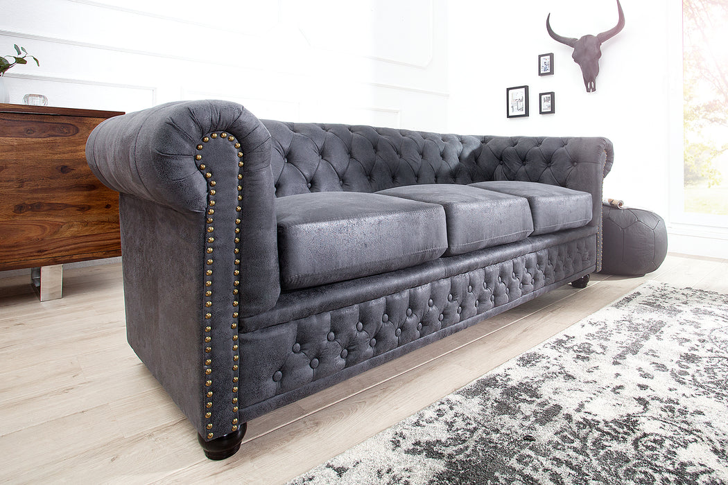 Sofa Chesterfield 3er Grau Antik Look