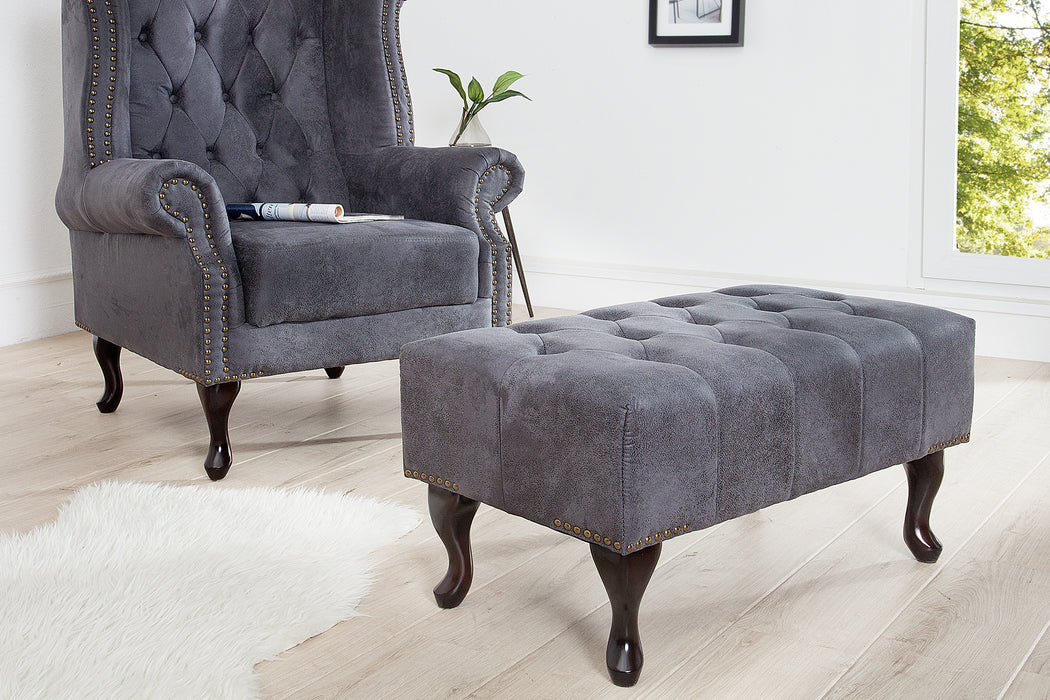 Fußhocker Chesterfield grau Antik Look/ 37474