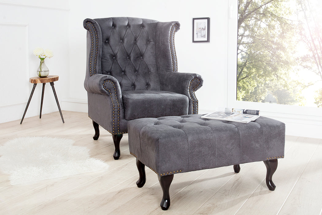 Fußhocker Chesterfield grau Antik Look/ 37474