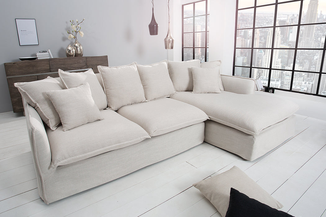 Eck-Sofa Clouds 255cm Leinen natur