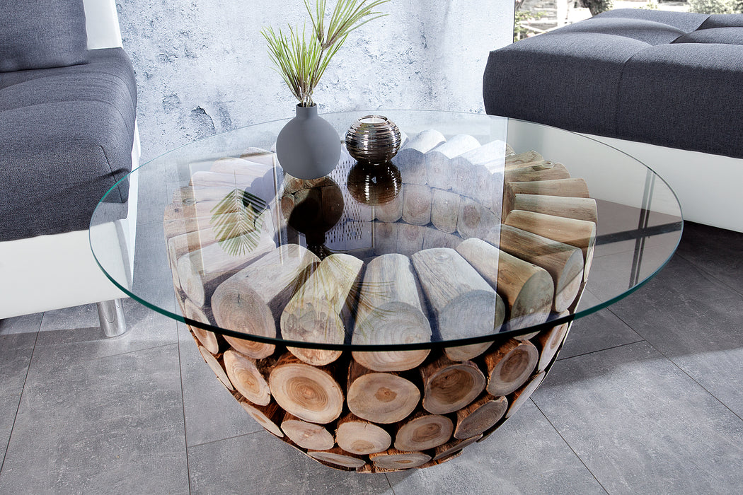 Couchtisch Log 70cm Teak Gestell