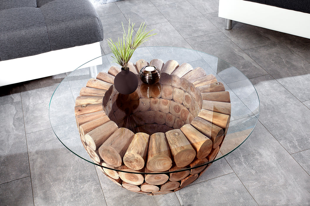 Couchtisch Log 70cm Teak Gestell