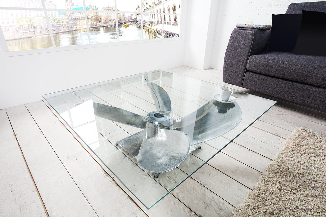Couchtisch Tide 85cm silber Gestell inkl. Glasplatte