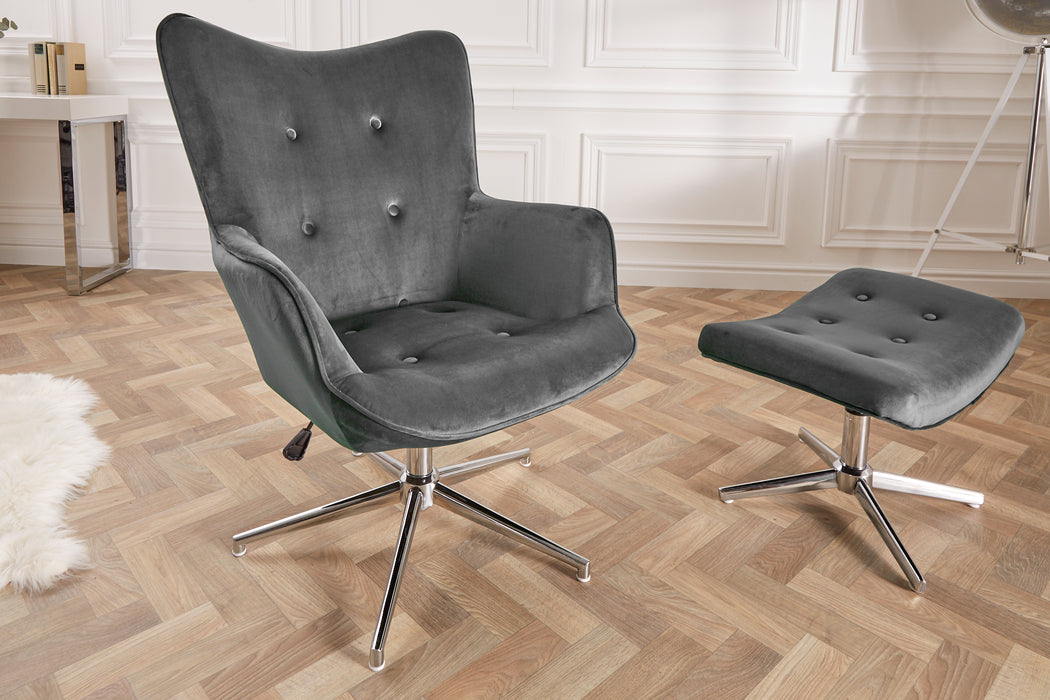 Drehstuhl Lounge 100-110cm grau Samt