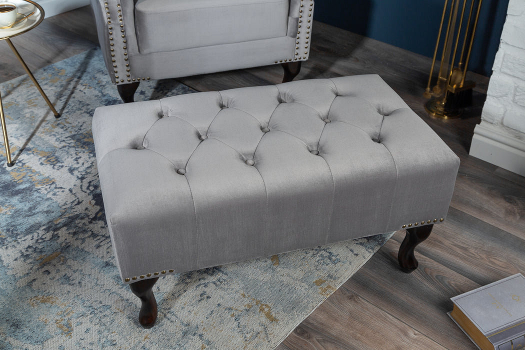 Fußhocker Chesterfield silbergrau Samt