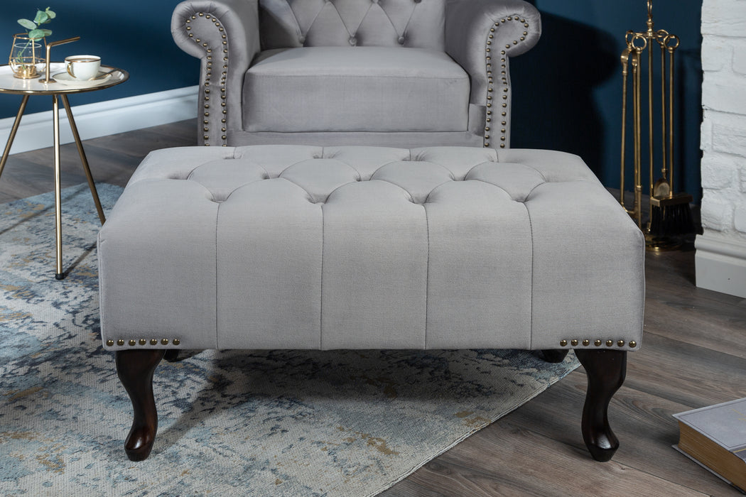 Fußhocker Chesterfield silbergrau Samt