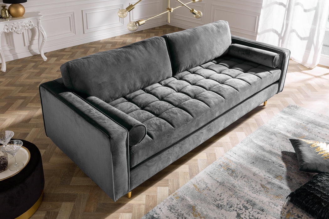 Sofa Plush Velvet 220cm Grau Samt