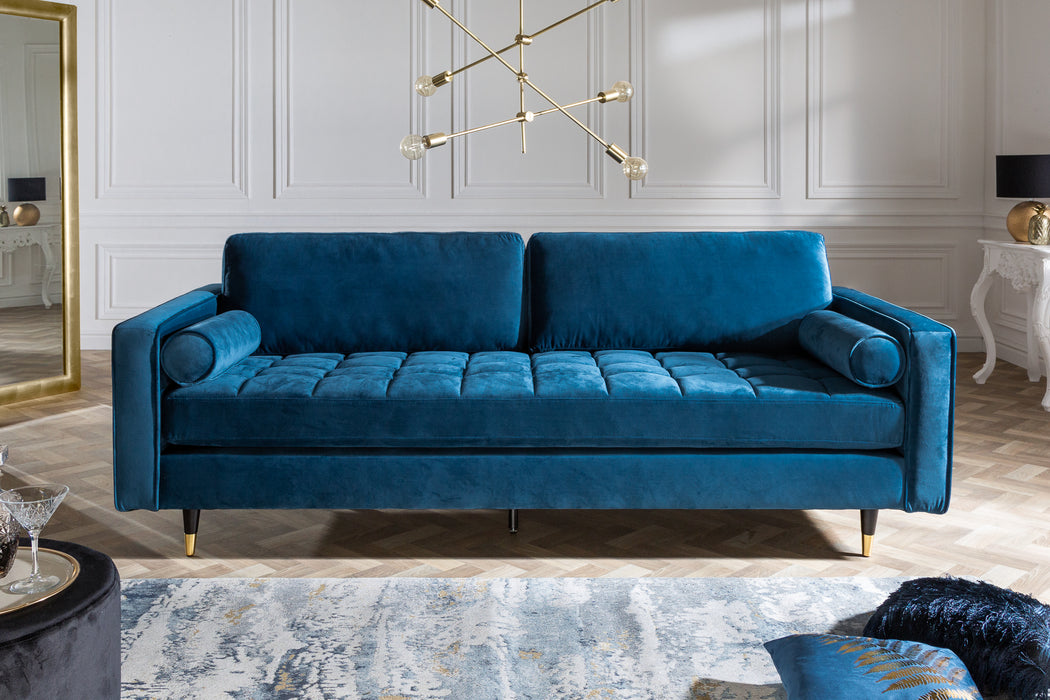 Sofa Plush Velvet 220cm Petrol Blau Samt