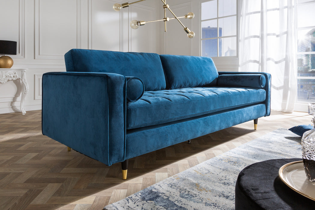 Sofa Plush Velvet 220cm Petrol Blau Samt